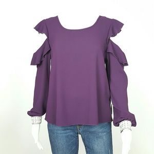 WOMEN'S COLD SHOULDER TOP LSV  PURPLE LARGE